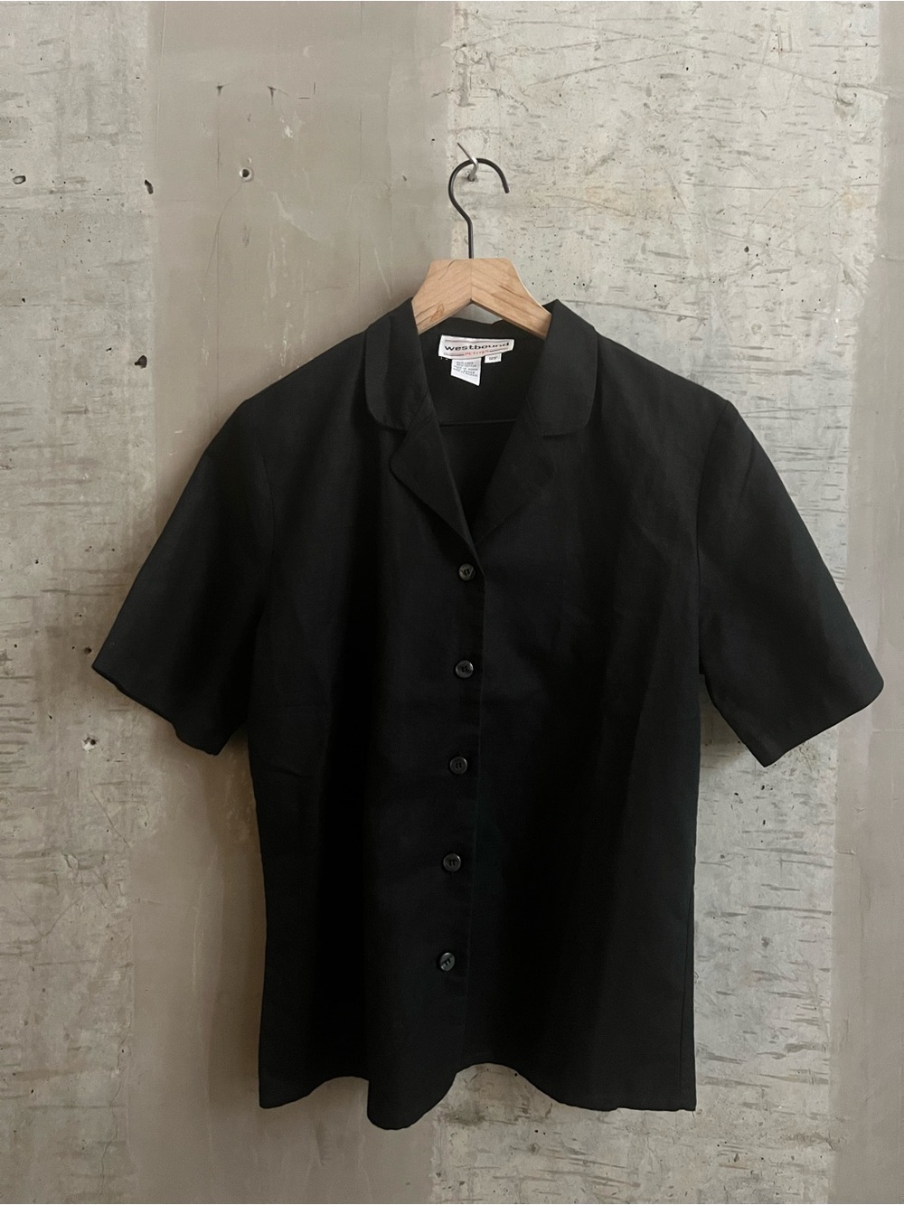 Westbound Black Short Sleeve Linen Top